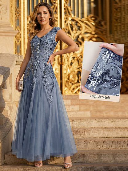 ever FREYA|Embroidered Sequin Cap Sleeve High Stretch Evening Dress