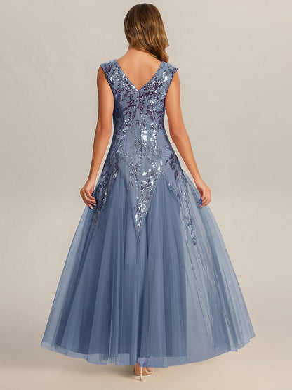 ever FREYA|Embroidered Sequin Cap Sleeve High Stretch Evening Dress