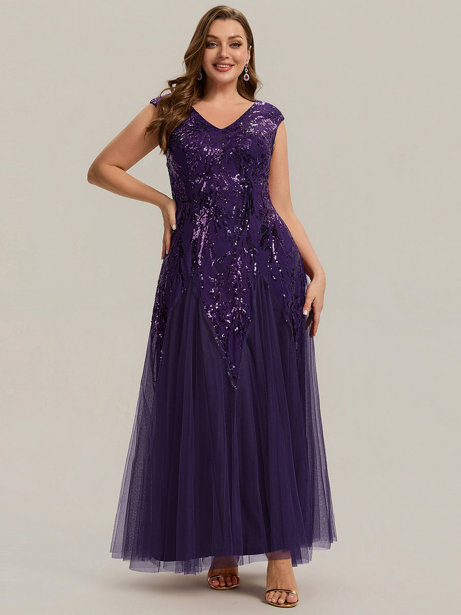 pretty FREYA|Plus Size Glitter High Stretch Cap Sleeve Tulle Mother of the Bride Dress