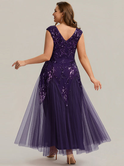 ever FREYA|Glitter Embroidered Cap Sleeve High Stretch Mother of the Bride Dress
