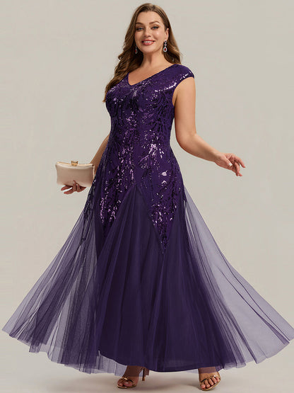 ever FREYA|Glitter Embroidered Cap Sleeve High Stretch Mother of the Bride Dress