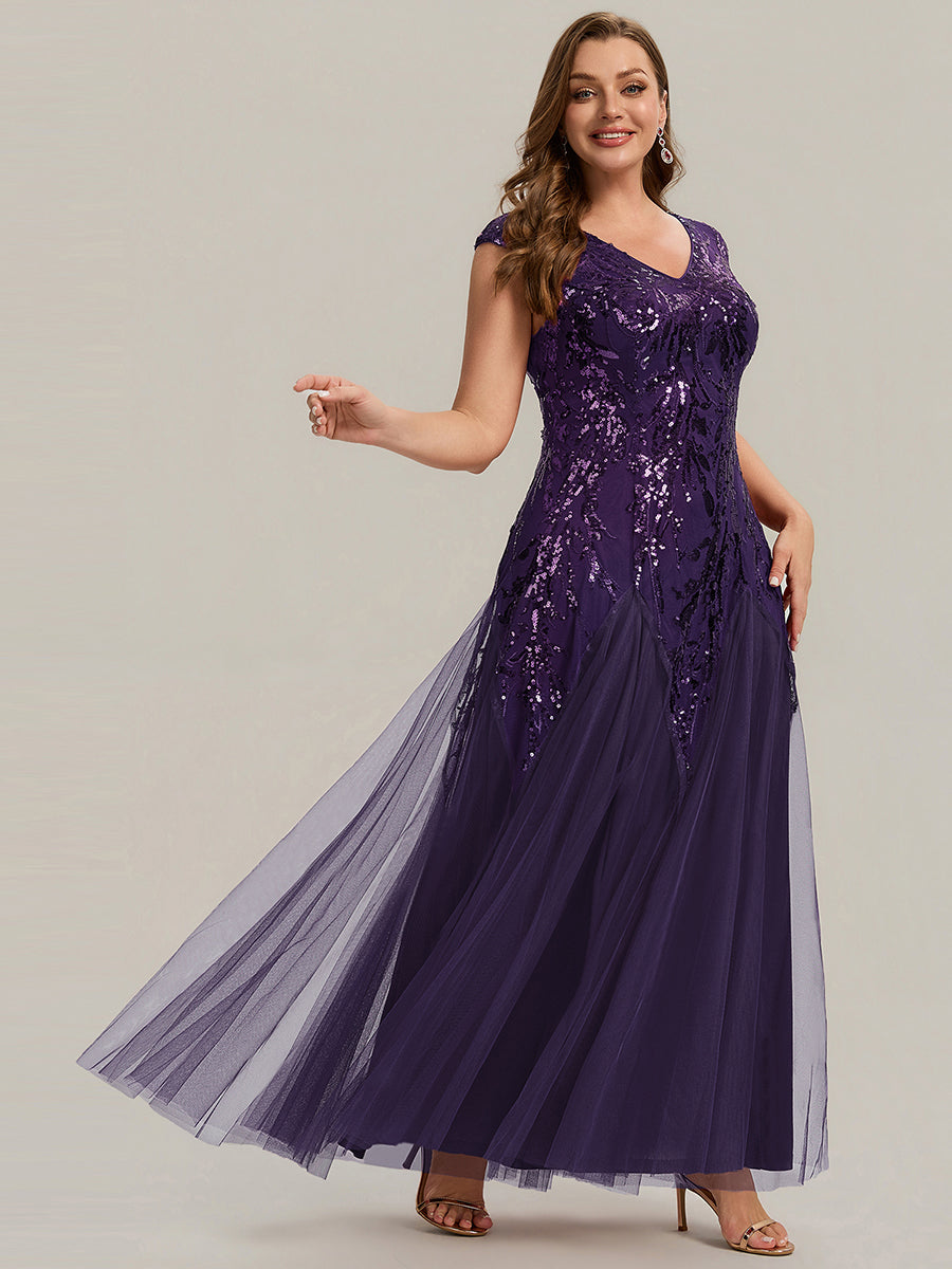 ever FREYA|Embroidered Sequin Cap Sleeve High Stretch Evening Dress