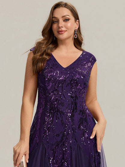 ever FREYA|Embroidered Sequin Cap Sleeve High Stretch Evening Dress
