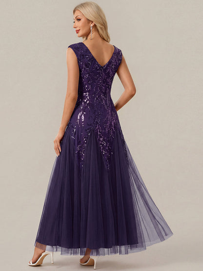 ever FREYA|Glitter Embroidered Cap Sleeve High Stretch Mother of the Bride Dress