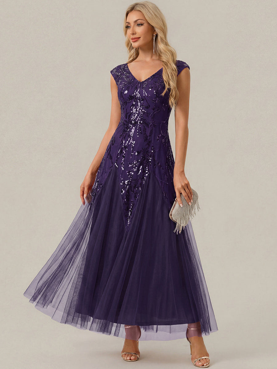 ever FREYA|Glitter Embroidered Cap Sleeve High Stretch Mother of the Bride Dress