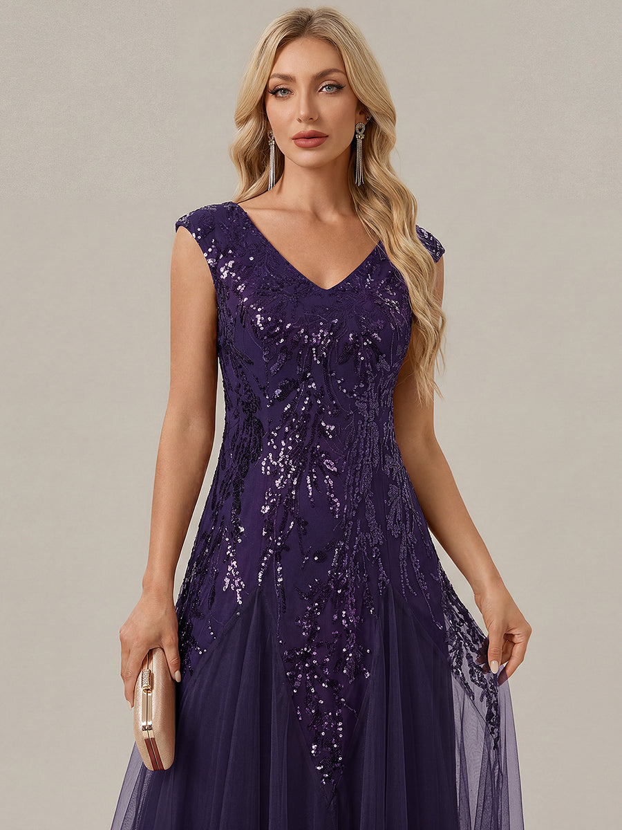 ever FREYA|Glitter Embroidered Cap Sleeve High Stretch Mother of the Bride Dress