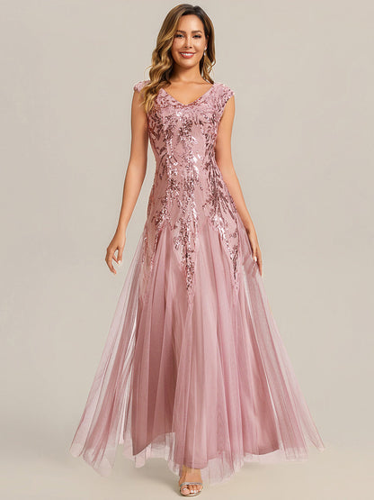 ever FREYA|Glitter Embroidered Cap Sleeve High Stretch Mother of the Bride Dress