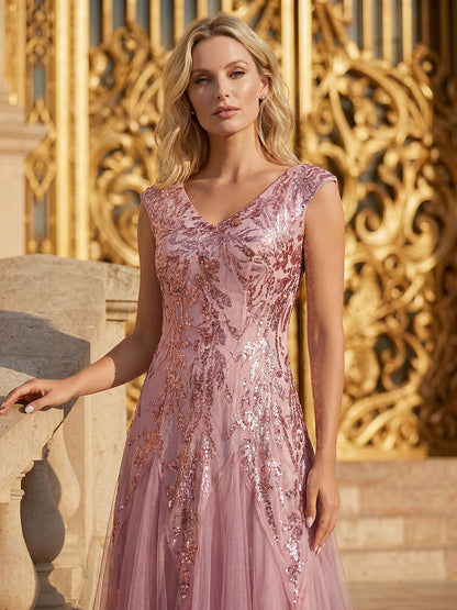 ever FREYA|Glitter Embroidered Cap Sleeve High Stretch Mother of the Bride Dress