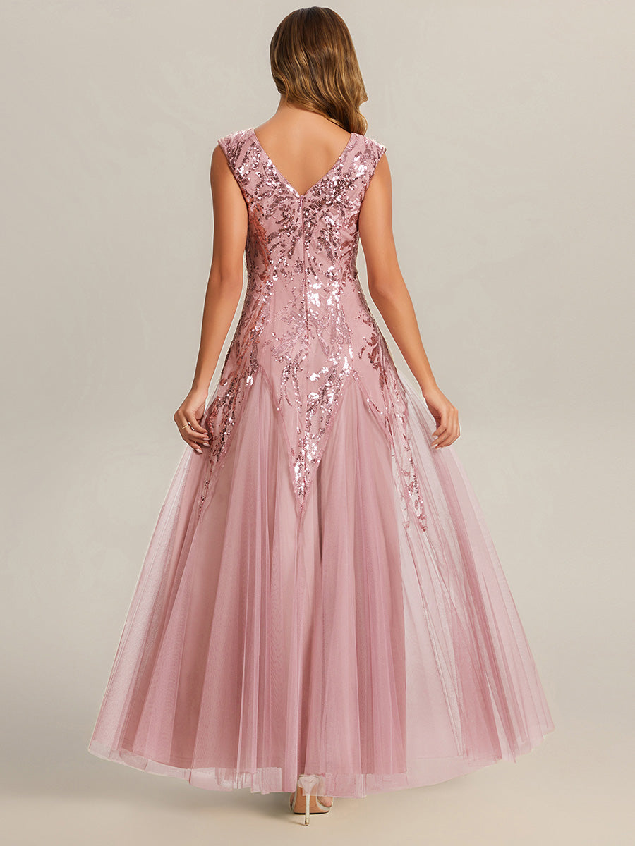 ever FREYA|Embroidered Sequin Cap Sleeve High Stretch Evening Dress
