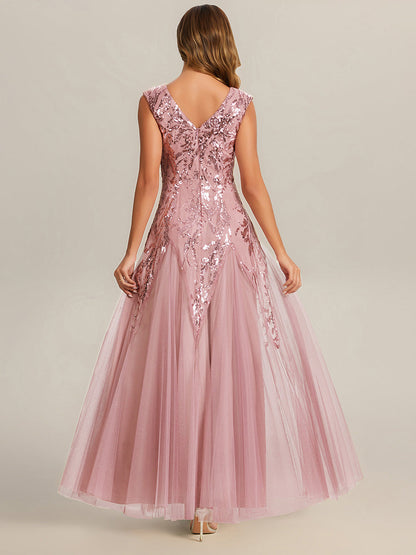 ever FREYA|Embroidered Sequin Cap Sleeve High Stretch Evening Dress