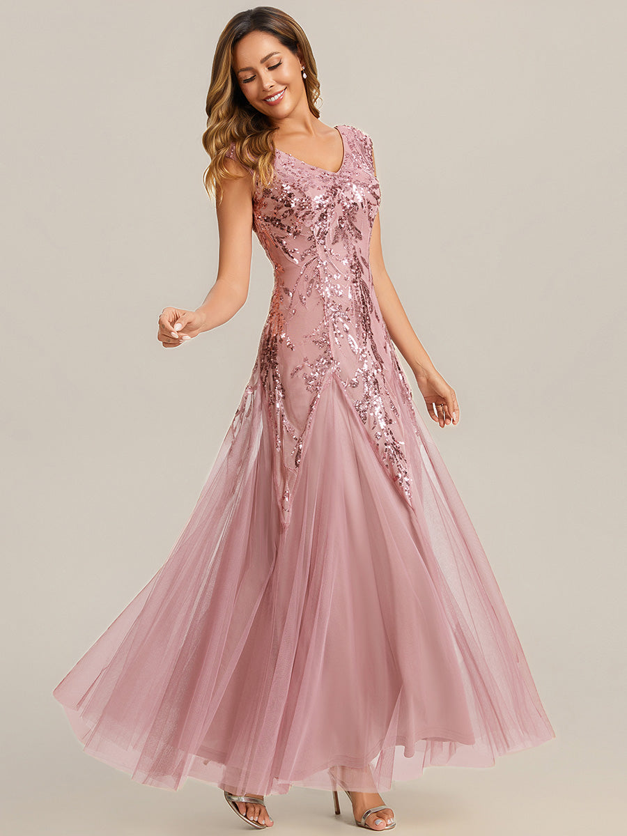 ever FREYA|Embroidered Sequin Cap Sleeve High Stretch Evening Dress