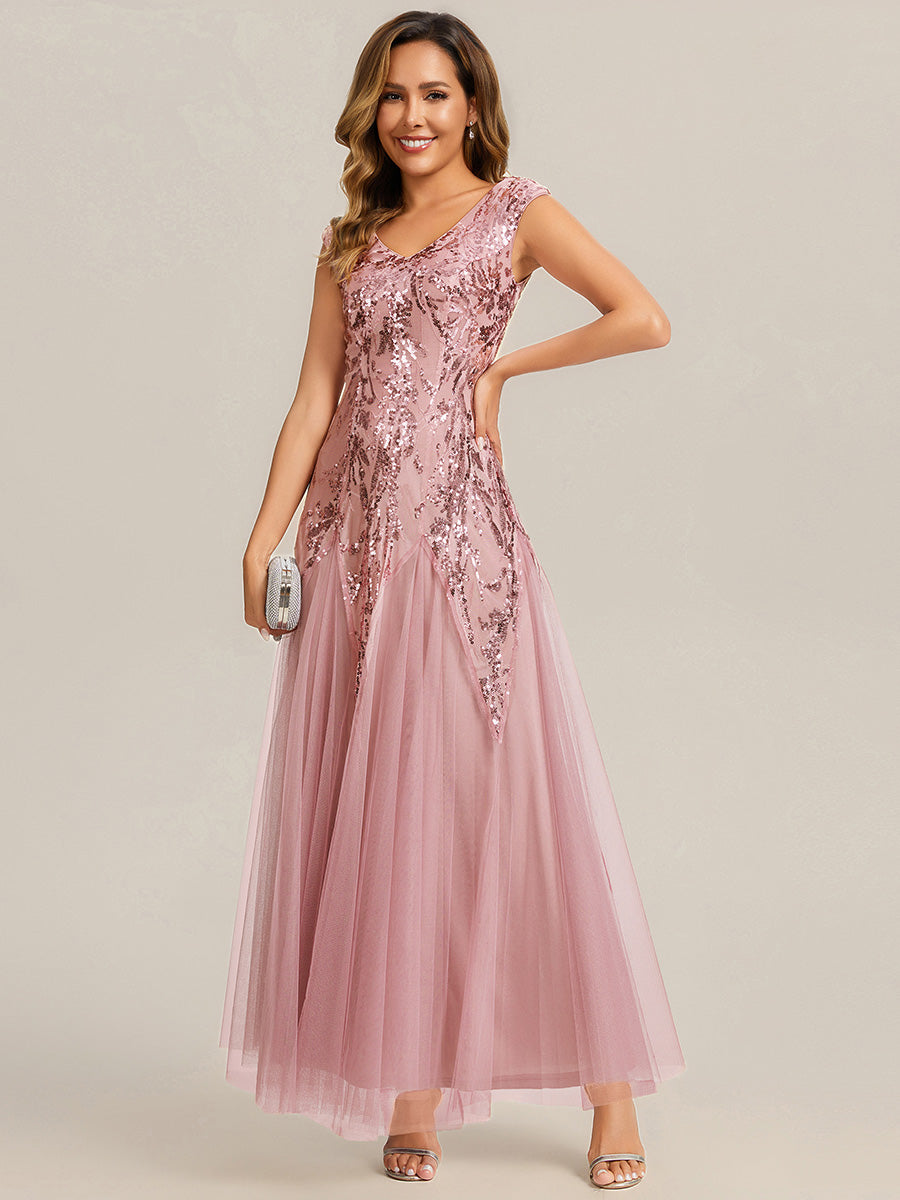 ever FREYA|Embroidered Sequin Cap Sleeve High Stretch Evening Dress