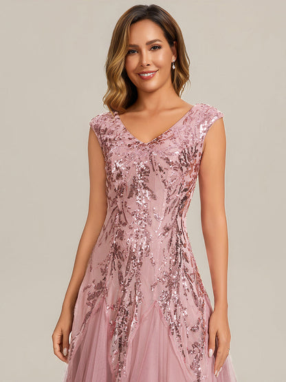ever FREYA|Glitter Embroidered Cap Sleeve High Stretch Mother of the Bride Dress