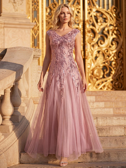 ever FREYA|Glitter Embroidered Cap Sleeve High Stretch Mother of the Bride Dress