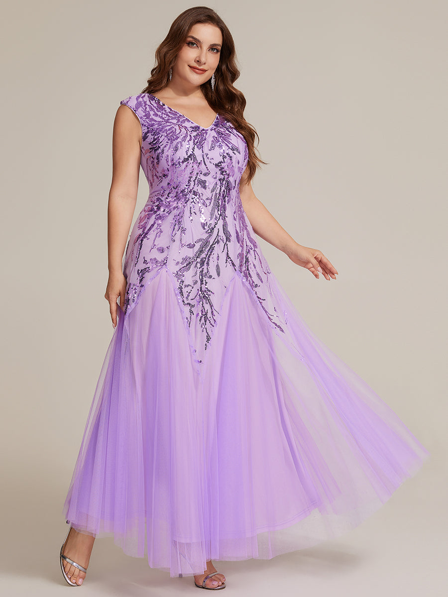 pretty FREYA|Plus Size Glitter High Stretch Cap Sleeve Tulle Mother of the Bride Dress