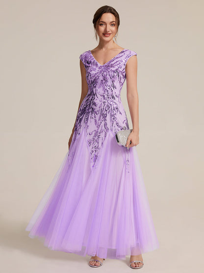 ever FREYA|Glitter Embroidered Cap Sleeve High Stretch Mother of the Bride Dress