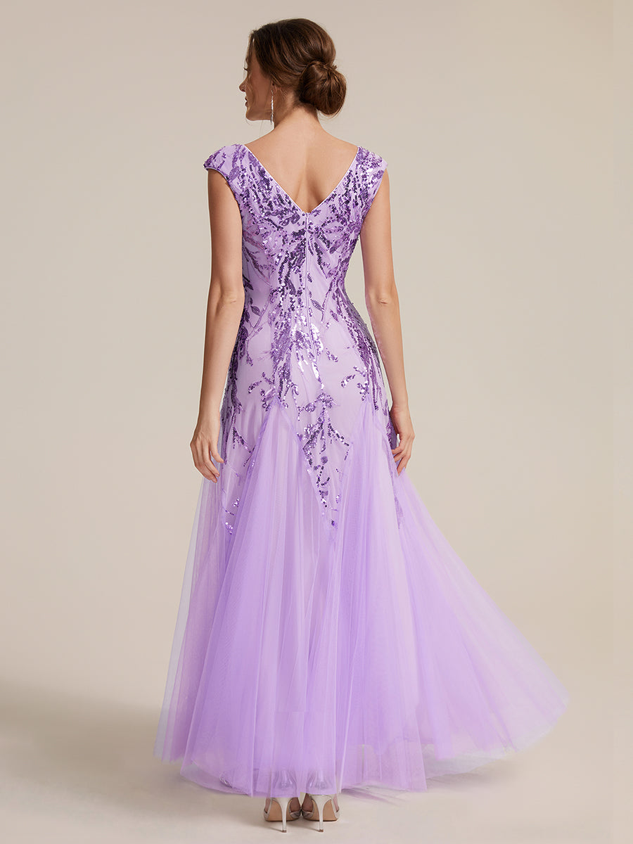 ever FREYA|Glitter Embroidered Cap Sleeve High Stretch Mother of the Bride Dress