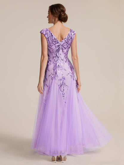 ever FREYA|Glitter Embroidered Cap Sleeve High Stretch Mother of the Bride Dress