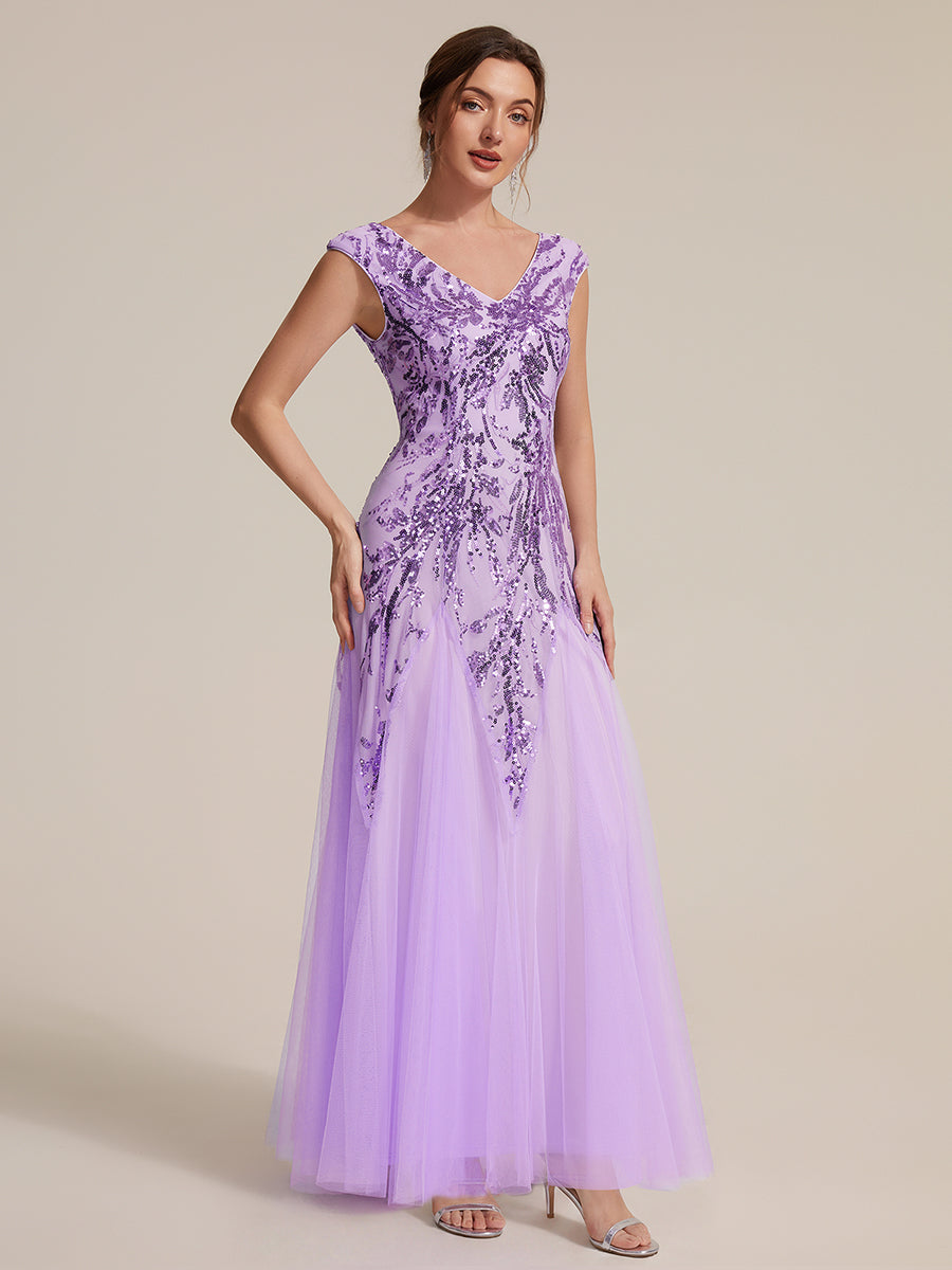 ever FREYA|Embroidered Sequin Cap Sleeve High Stretch Evening Dress