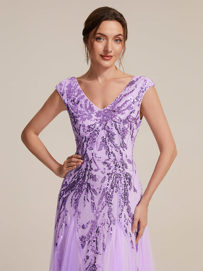 ever FREYA|Embroidered Sequin Cap Sleeve High Stretch Evening Dress