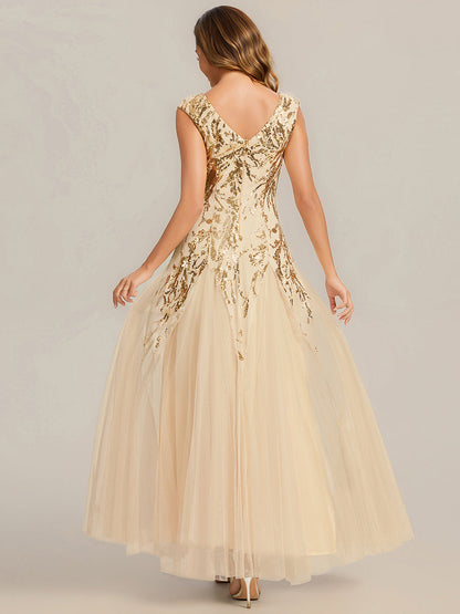 ever FREYA|Embroidered Sequin Cap Sleeve High Stretch Evening Dress