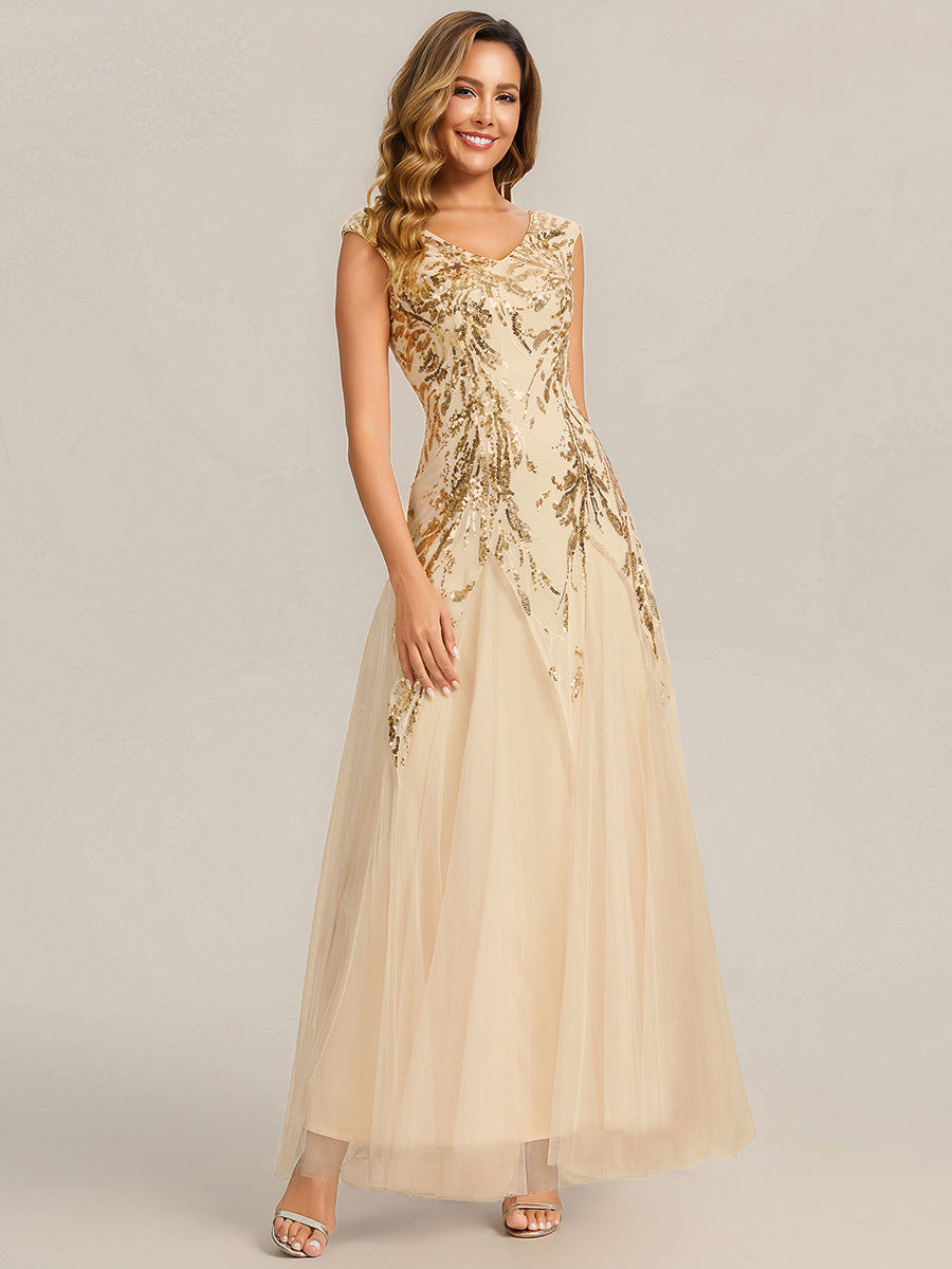 ever FREYA|Glitter Embroidered Cap Sleeve High Stretch Mother of the Bride Dress