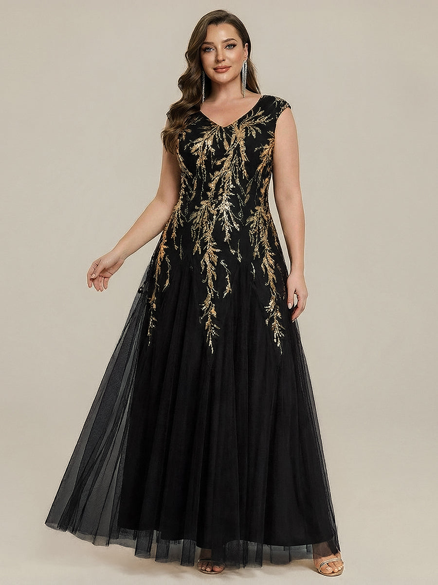 ever FREYA|Embroidered Sequin Cap Sleeve High Stretch Evening Dress