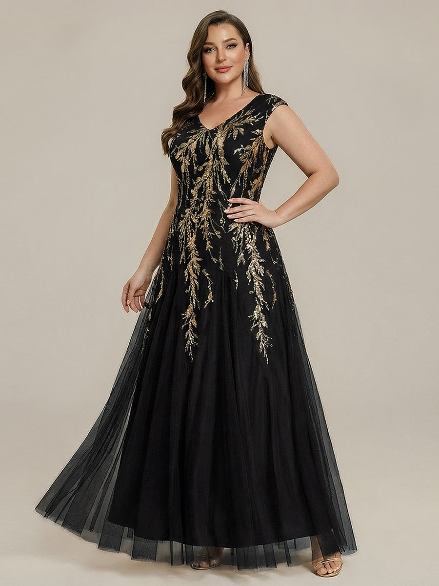 ever FREYA|Glitter Embroidered Cap Sleeve High Stretch Mother of the Bride Dress