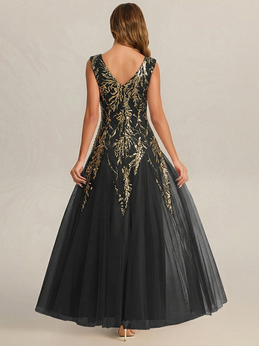 ever FREYA|Embroidered Sequin Cap Sleeve High Stretch Evening Dress