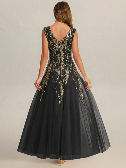 ever FREYA|Embroidered Sequin Cap Sleeve High Stretch Evening Dress