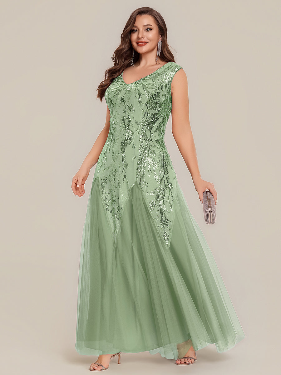 pretty FREYA|Plus Size Glitter High Stretch Cap Sleeve Tulle Mother of the Bride Dress
