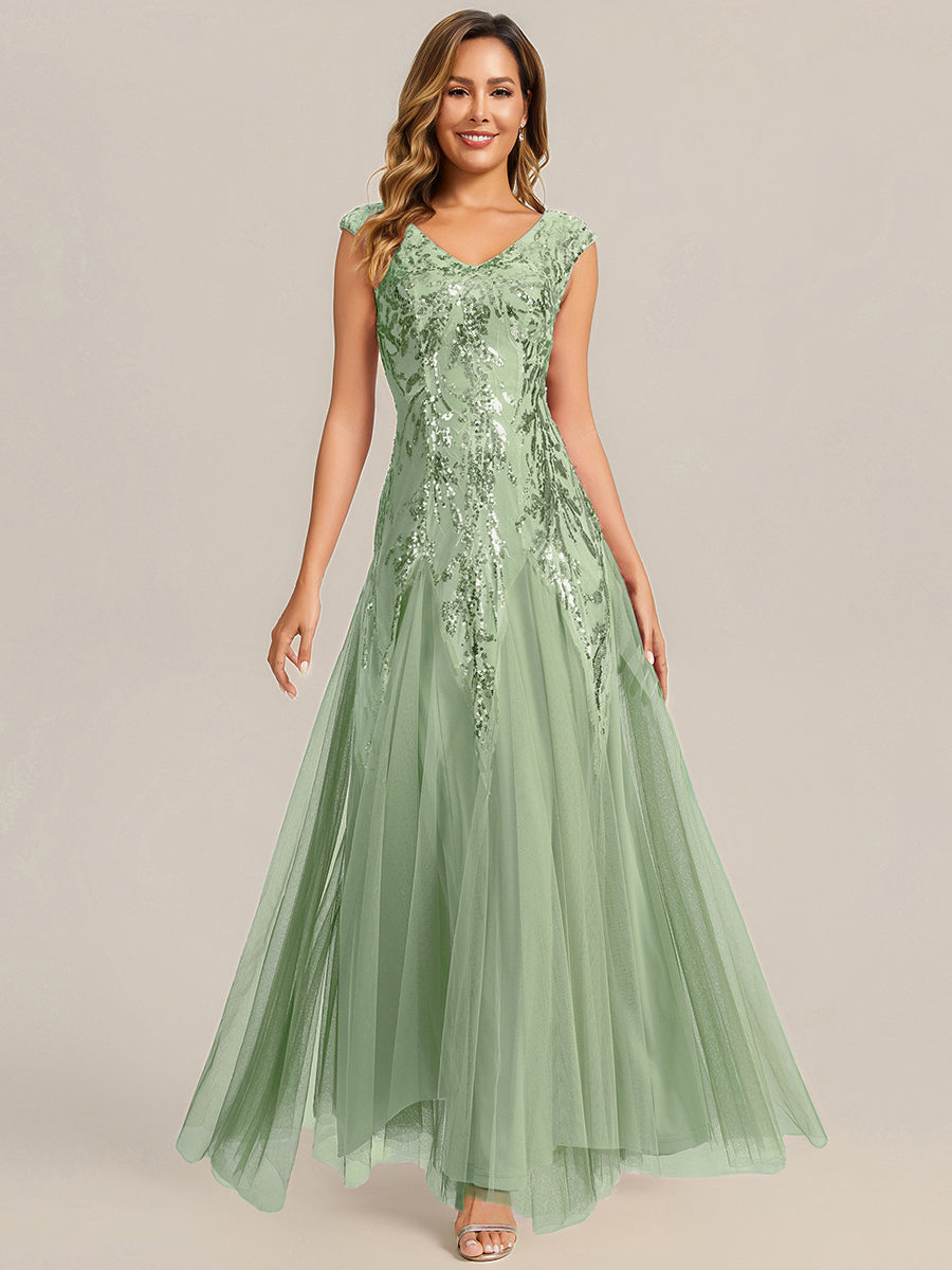 ever FREYA|Embroidered Sequin Cap Sleeve High Stretch Evening Dress