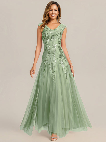 ever FREYA|Glitter Embroidered Cap Sleeve High Stretch Mother of the Bride Dress