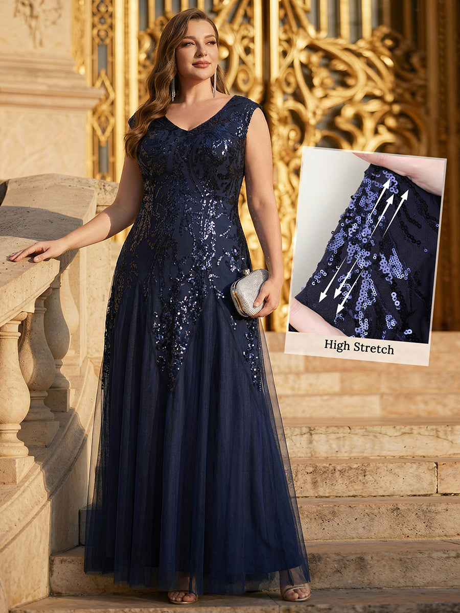ever FREYA|Embroidered Sequin Cap Sleeve High Stretch Evening Dress