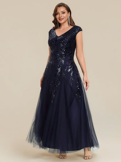 ever FREYA|Embroidered Sequin Cap Sleeve High Stretch Evening Dress
