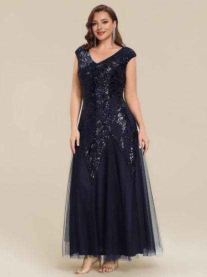 ever FREYA|Embroidered Sequin Cap Sleeve High Stretch Evening Dress