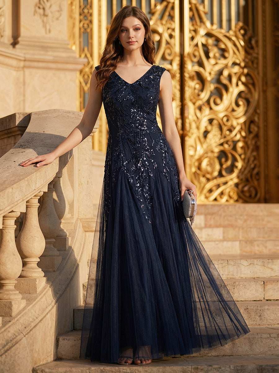 ever FREYA|Embroidered Sequin Cap Sleeve High Stretch Evening Dress