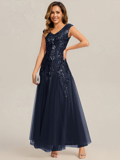 ever FREYA|Glitter Embroidered Cap Sleeve High Stretch Mother of the Bride Dress