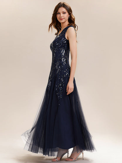 ever FREYA|Embroidered Sequin Cap Sleeve High Stretch Evening Dress