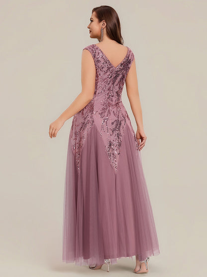 ever FREYA|Glitter Embroidered Cap Sleeve High Stretch Mother of the Bride Dress