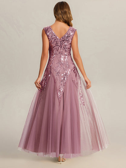 ever FREYA|Glitter Embroidered Cap Sleeve High Stretch Mother of the Bride Dress