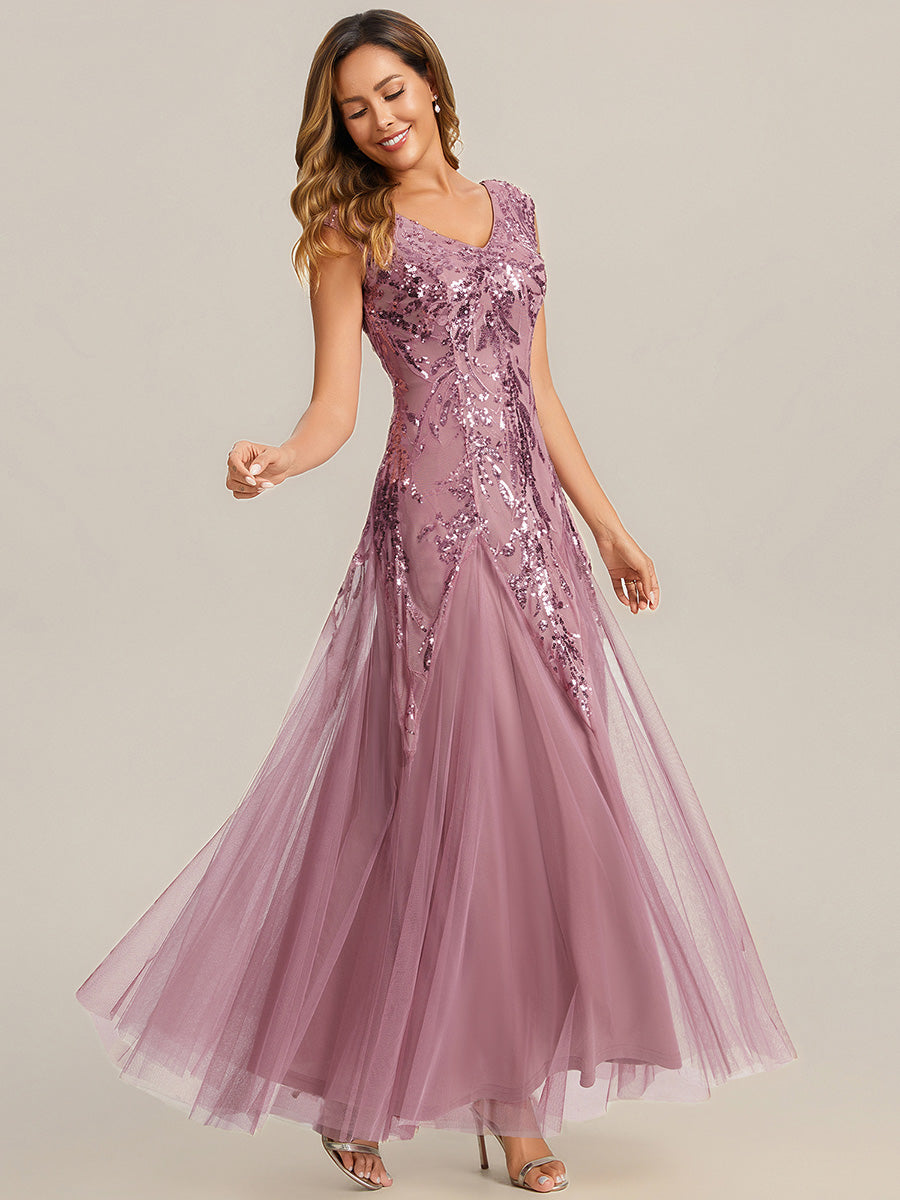 ever FREYA|Embroidered Sequin Cap Sleeve High Stretch Evening Dress