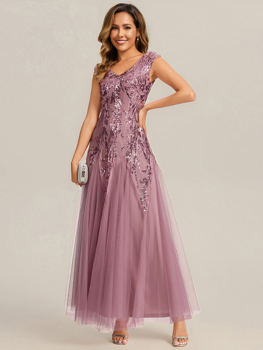 ever FREYA|Glitter Embroidered Cap Sleeve High Stretch Mother of the Bride Dress