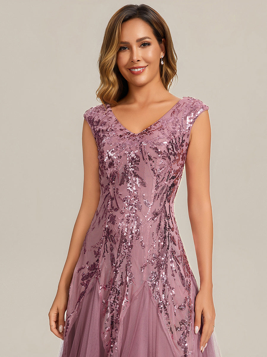 ever FREYA|Glitter Embroidered Cap Sleeve High Stretch Mother of the Bride Dress