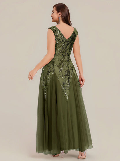 ever FREYA|Embroidered Sequin Cap Sleeve High Stretch Evening Dress