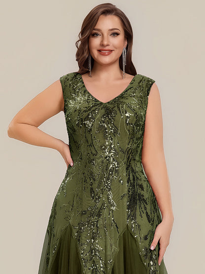 pretty FREYA|Plus Size Glitter High Stretch Cap Sleeve Tulle Mother of the Bride Dress