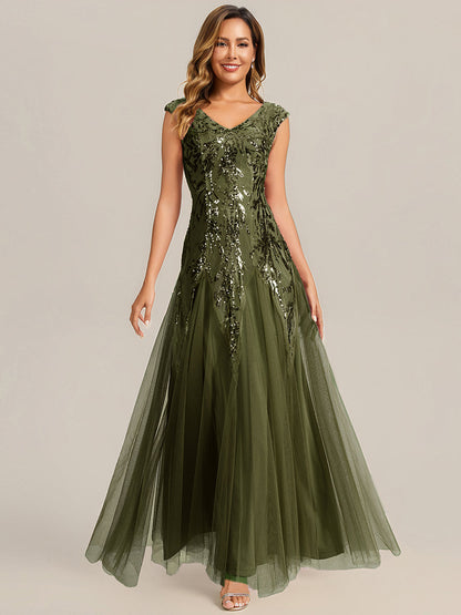 ever FREYA|Embroidered Sequin Cap Sleeve High Stretch Evening Dress