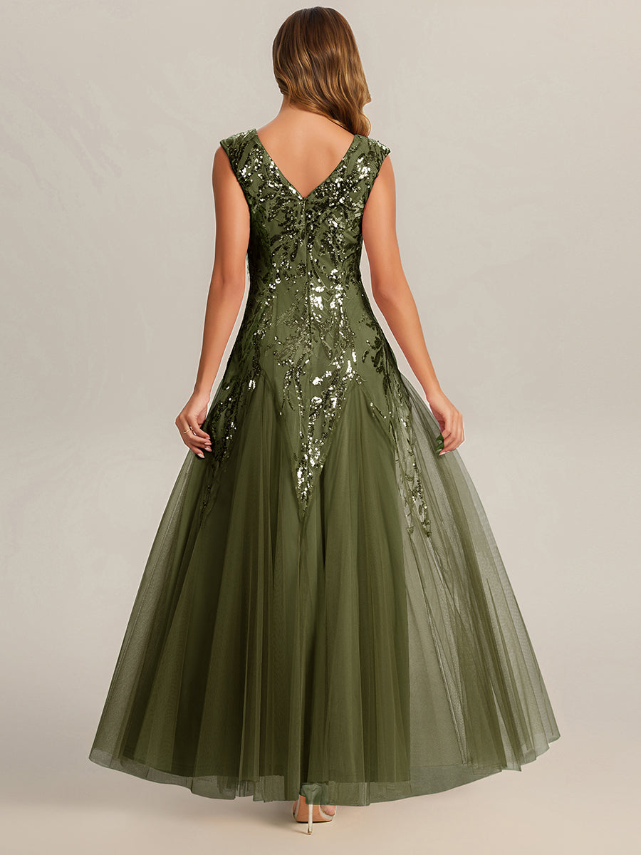 ever FREYA|Embroidered Sequin Cap Sleeve High Stretch Evening Dress