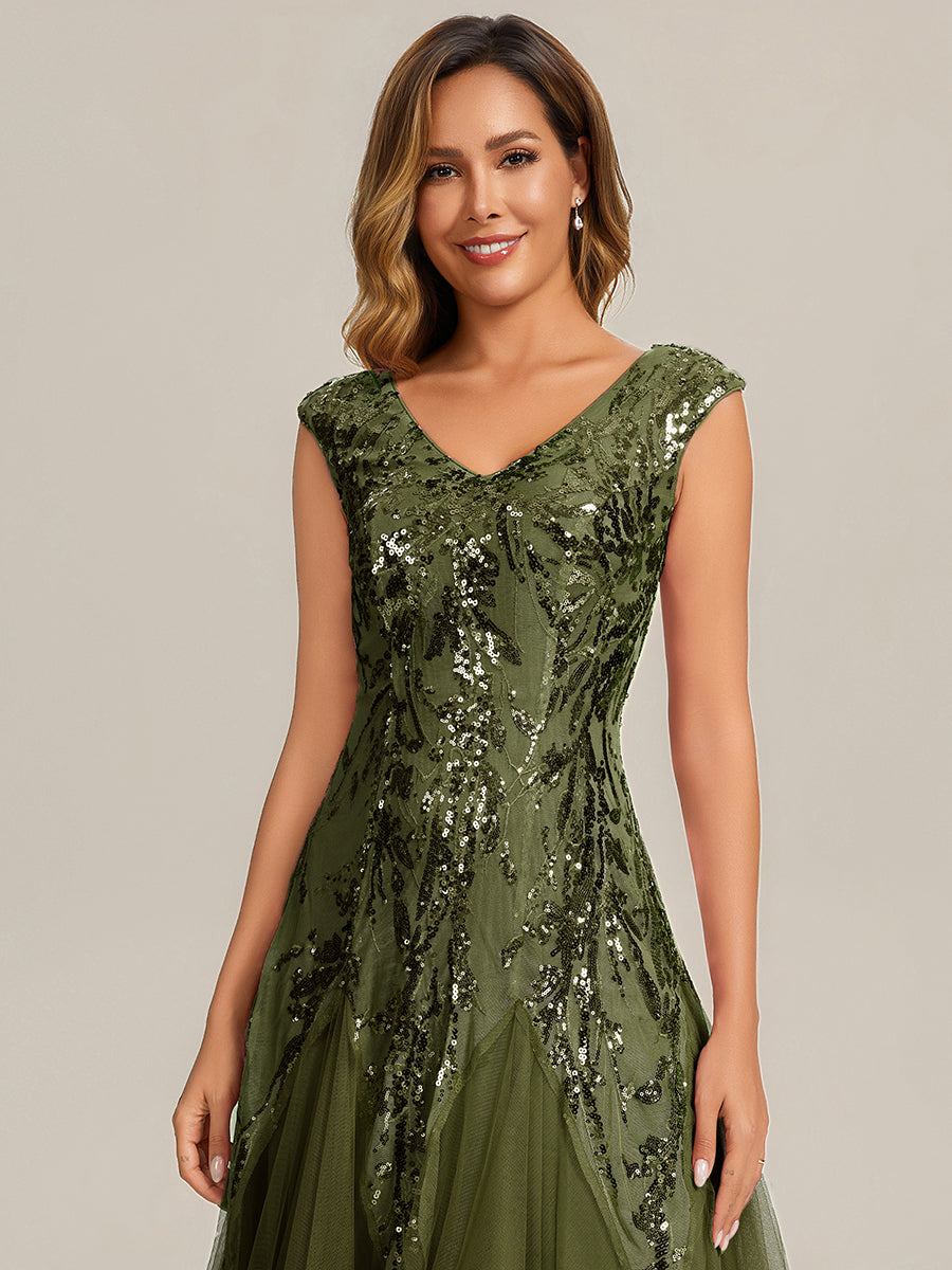 ever FREYA|Embroidered Sequin Cap Sleeve High Stretch Evening Dress