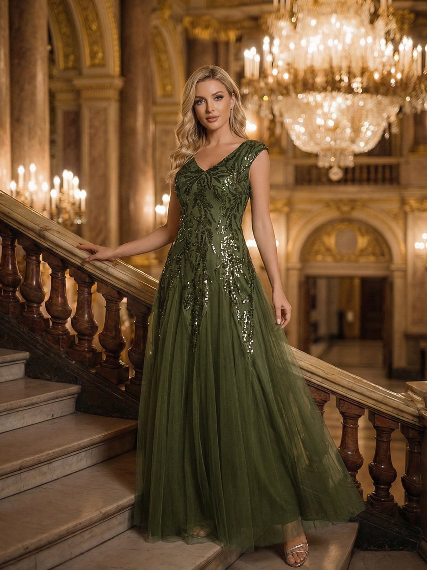 ever FREYA|Embroidered Sequin Cap Sleeve High Stretch Evening Dress